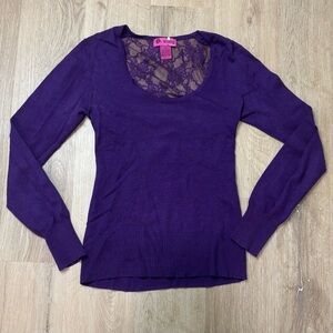 Y2K Demanding by Say What? Purple Lace Back Sweater  Medium